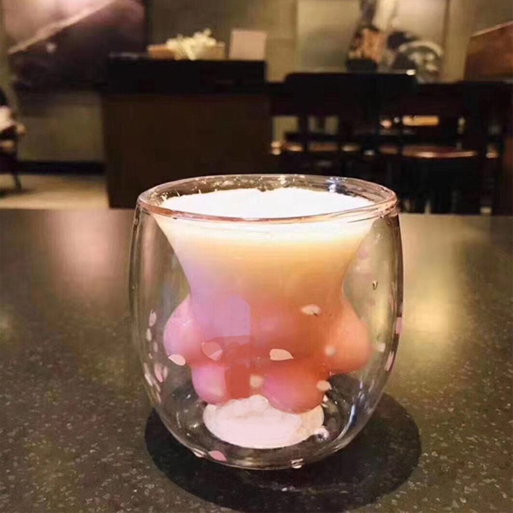 Cat Paw Mug Cat Claw Coffee Mug Double Wall Glass Mug Novelty Gift for Friends