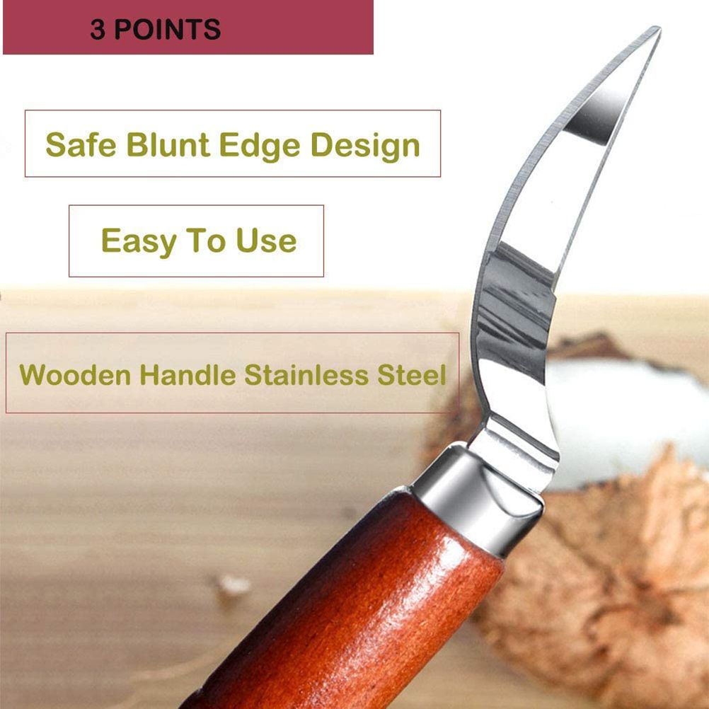 Stainless Steel Coconut Stripper with Durable Wooden Handle Coconut Opener for Kitchen Home Coconut Scraper Tools