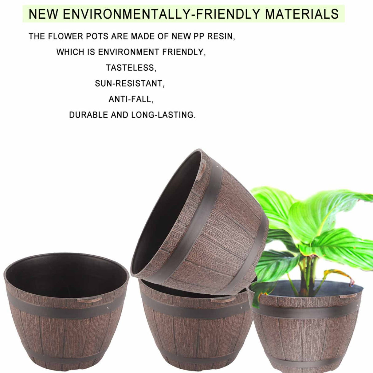 Imitation Wooden Barrel PP Resin Flower Pot Imitated Wood Planting Barrel
