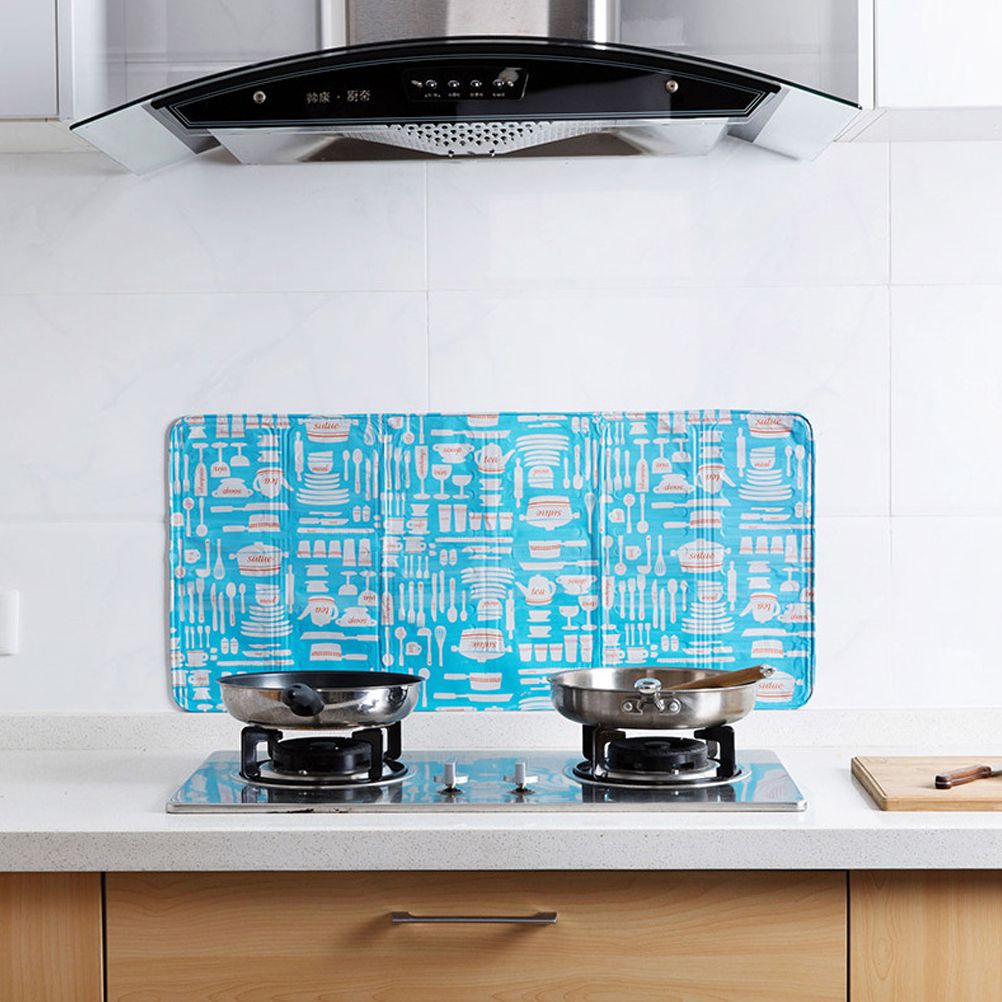 3 Sided Kitchen Splatter Guard Foldable Oil Proof Board Aluminum Foil Gas Stove Shield