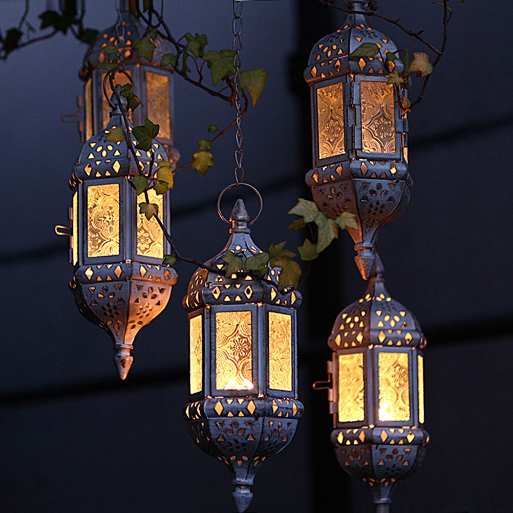 Hanging Candle Lantern Moroccan Chandelier Retro Candle Holder Moroccan Vintage Metal Hollow Wedding Hanging Candle Holders