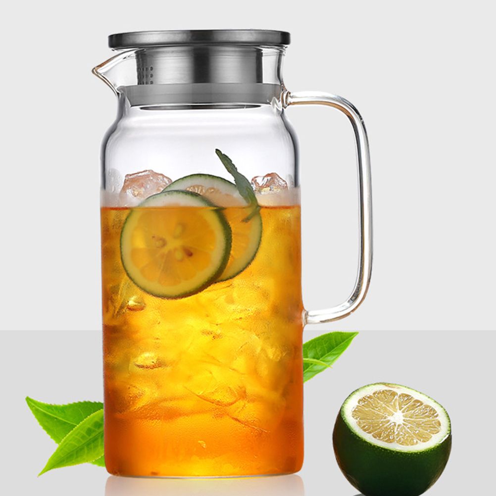 Teapot Glass Tea Maker Large Capacity Heat Resistant Juice Bottles with Removable Stainless Steel Cover