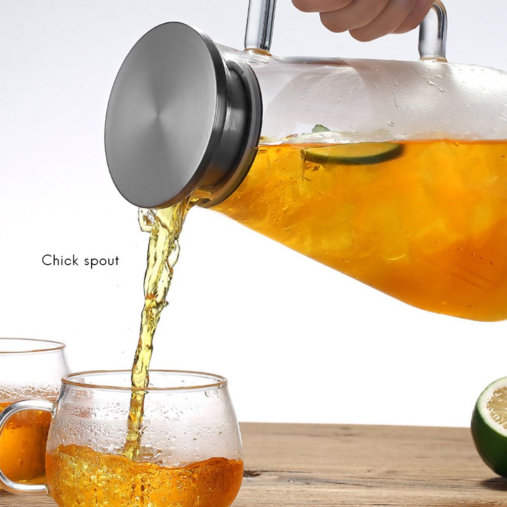 Teapot Glass Tea Maker Large Capacity Heat Resistant Juice Bottles with Removable Stainless Steel Cover