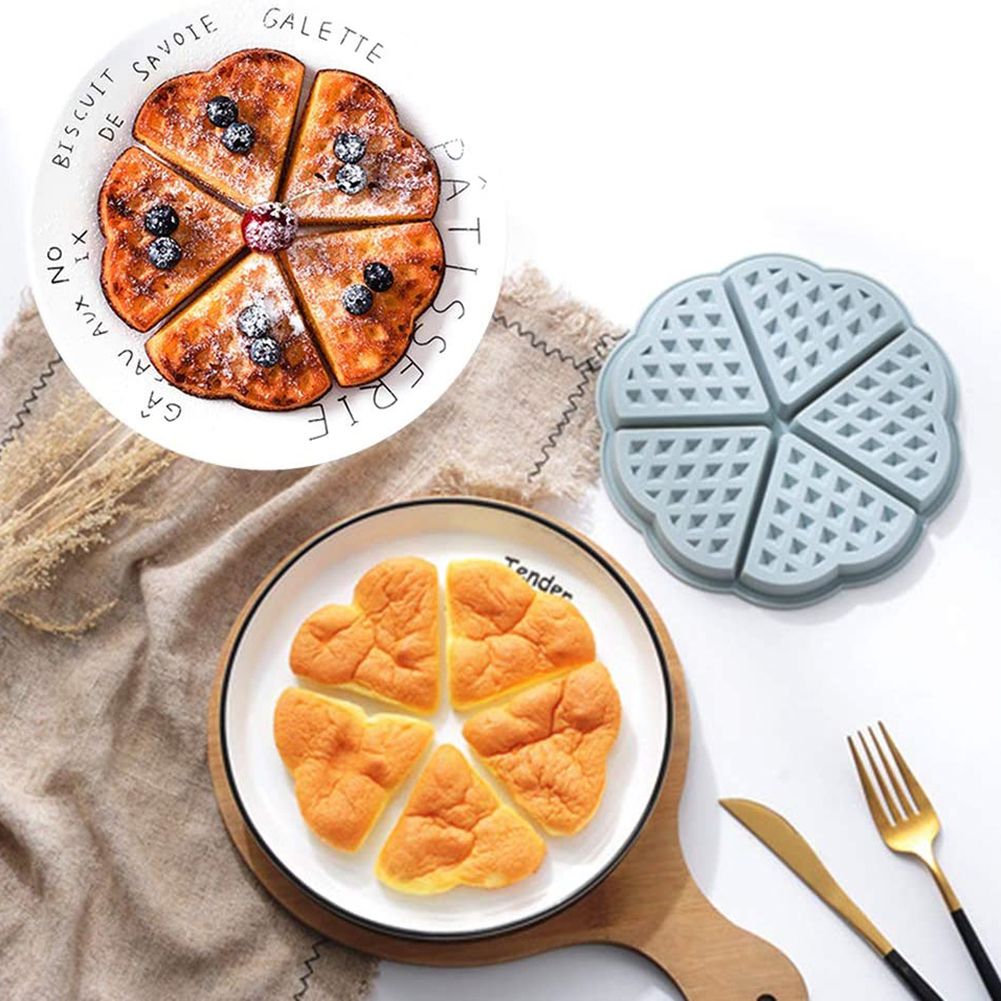 2PCS Silicone Waffle Mold 5 Cavity Heart Shaped Cake Muffin Pancake Mold for Baking Tools