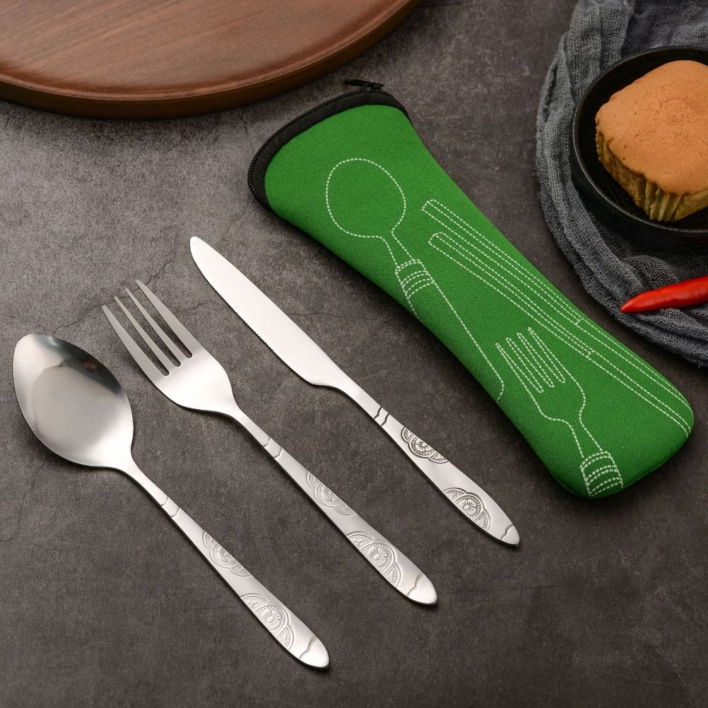 4PCS Cutlery Set Stainless Steel Cutlery for Cutter Fork Spoon Surface Carved Portable Lightweight Durable Tableware Set
