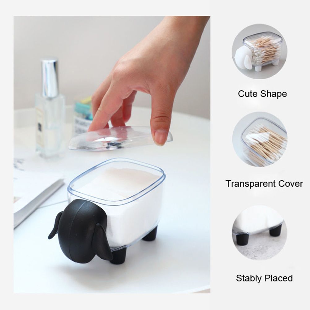 Mini Plastic Cotton Swab Storage Box Cute Sheep Dust Proof Cosmetic Cotton Storage Box Household Desktop Organizer