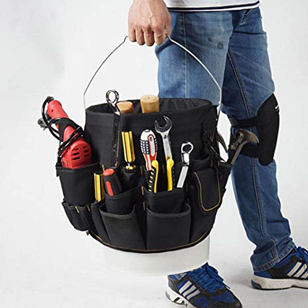 Heavy Duty Gardening Tool Bucket Organizer Gardening Tool Kit Holder with 56 Pockets for Garden Yard Lawn