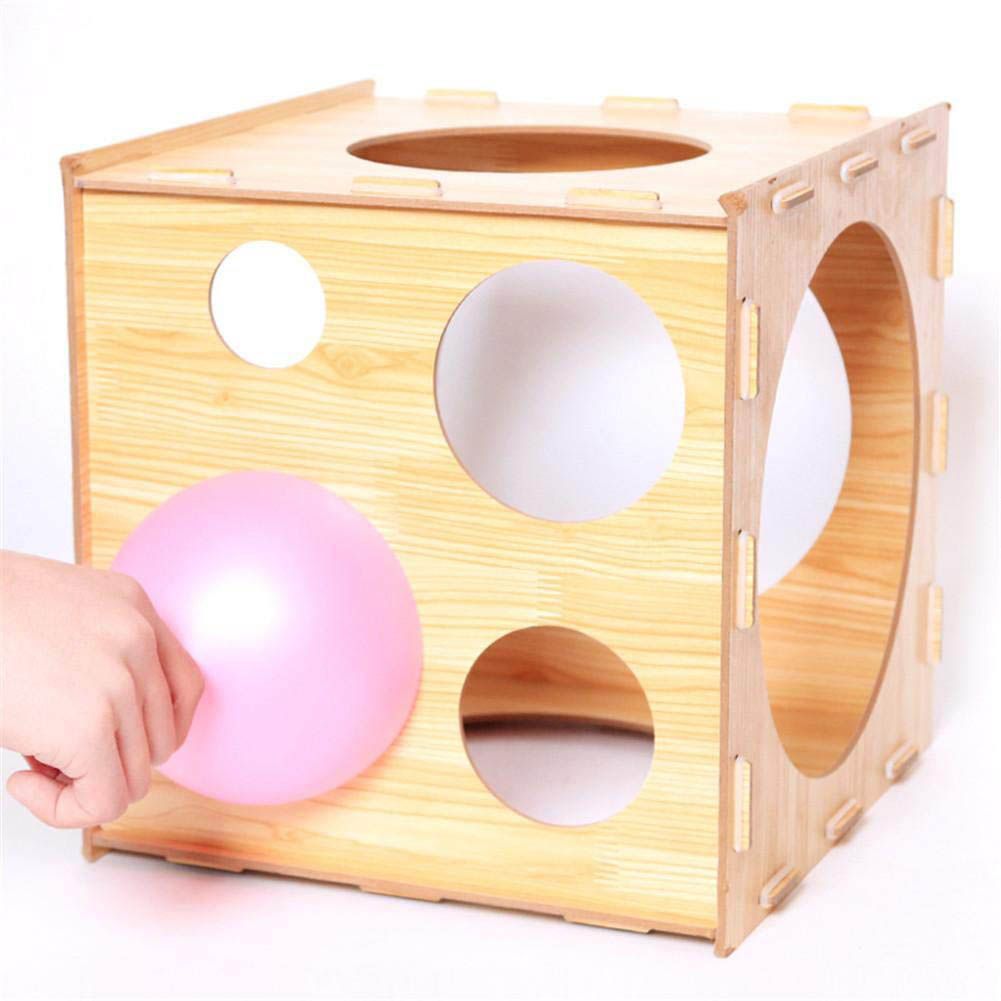 9 Holes Balloon Sizer Box Balloon Measurement Box Balloon Arch Kit Collapsible Wood Cube Balloon Sizer Box for Birthday Wedding Party