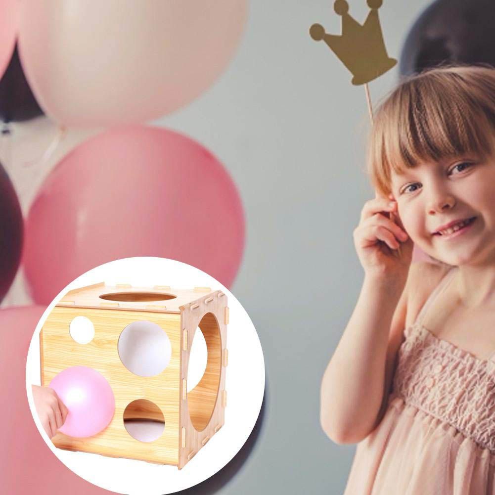 9 Holes Balloon Sizer Box Balloon Measurement Box Balloon Arch Kit Collapsible Wood Cube Balloon Sizer Box for Birthday Wedding Party