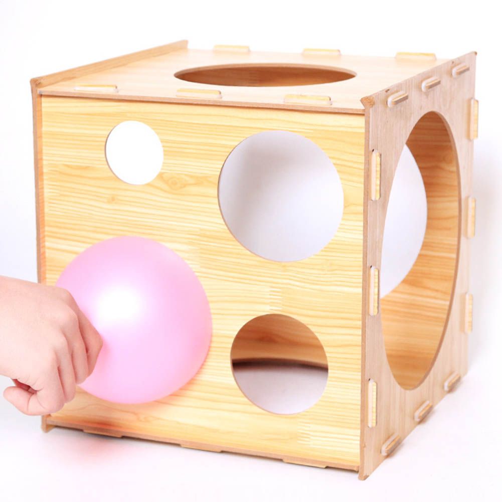 9 Holes Balloon Sizer Box Balloon Measurement Box Balloon Arch Kit Collapsible Wood Cube Balloon Sizer Box for Birthday Wedding Party