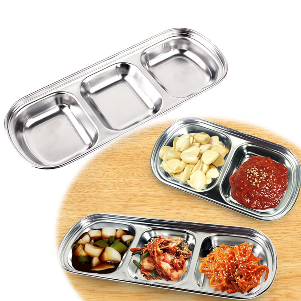 Divided Seasoning Dish Stainless Steel Sauce Dish Kitchen Dipping Dish