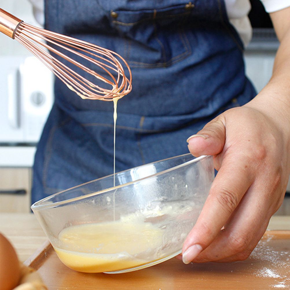 Wooden Handle Stainless Steel Whisk Egg Beater Rose Gold Mixing Cooking Tools Firm Durable Cream Frother Baking Utensils