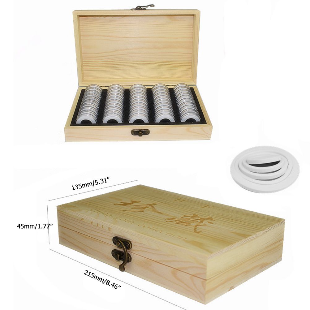 Adjustable 50 Coin Storage Tool Round Coin Storage Wooden Box Commemorative Coin Collection Tool