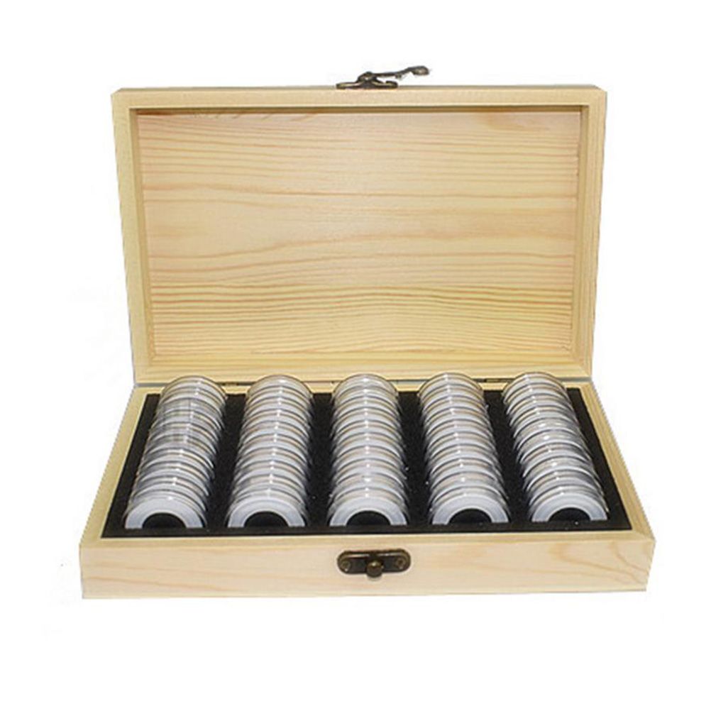 Adjustable 50 Coin Storage Tool Round Coin Storage Wooden Box Commemorative Coin Collection Tool
