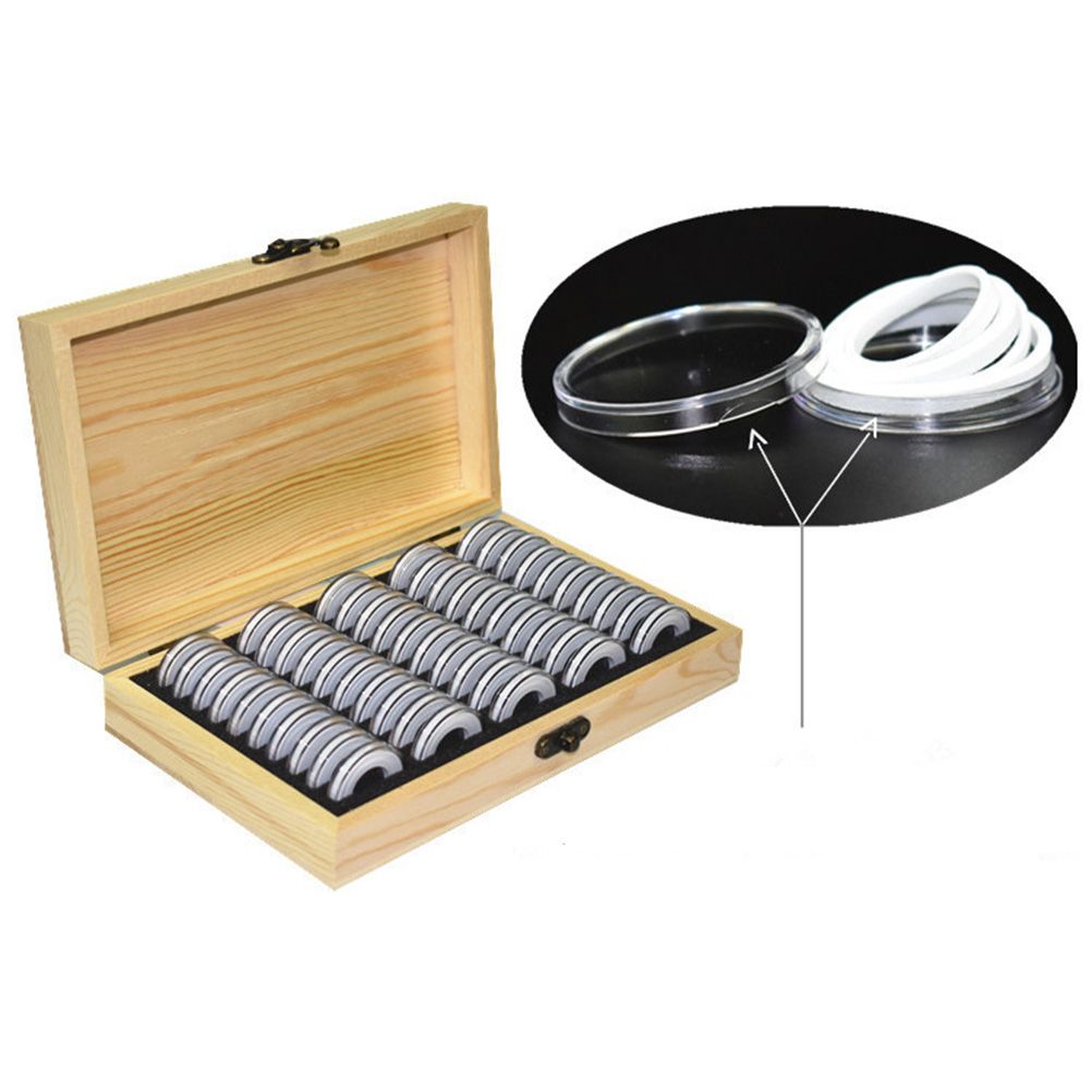 Adjustable 50 Coin Storage Tool Round Coin Storage Wooden Box Commemorative Coin Collection Tool