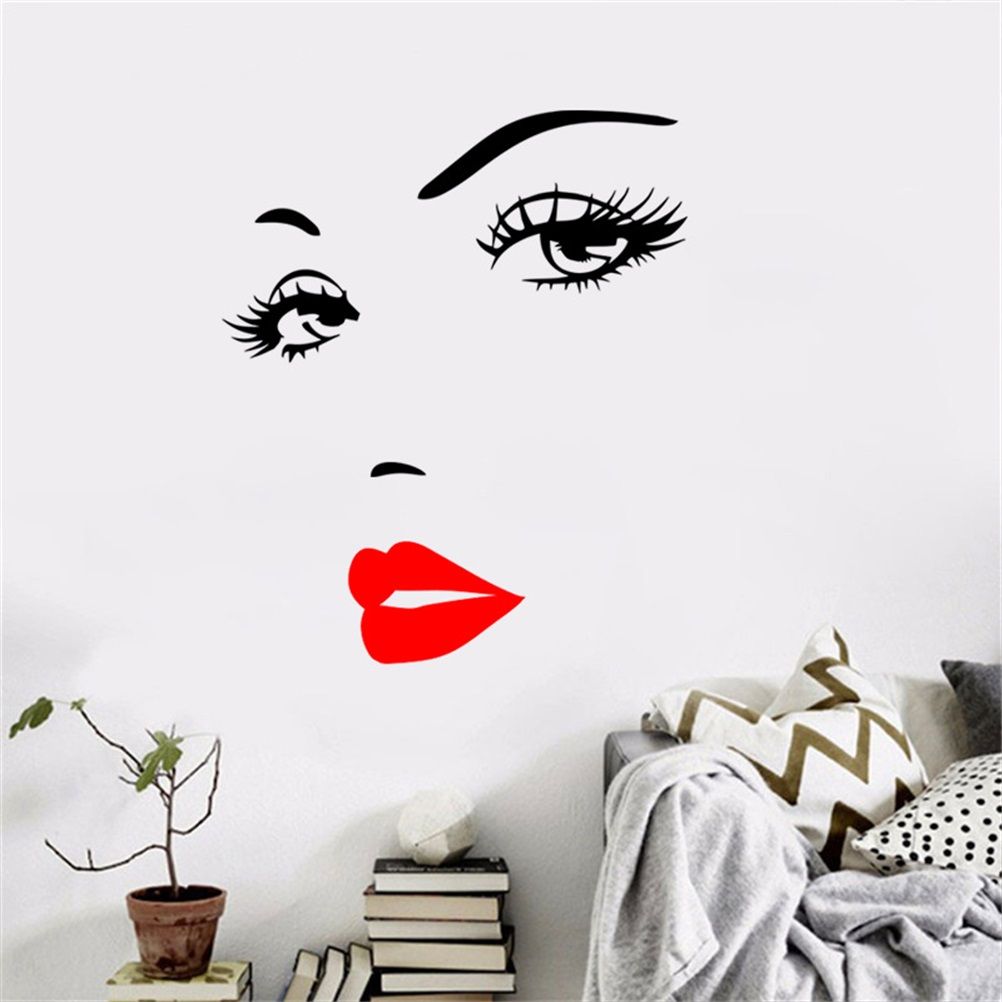 Beautiful Women Face and Red Lips Wall Sticker Home Living Room Bedroom Decoration