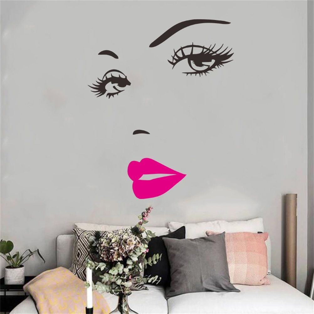 Beautiful Women Face and Red Lips Wall Sticker Home Living Room Bedroom Decoration