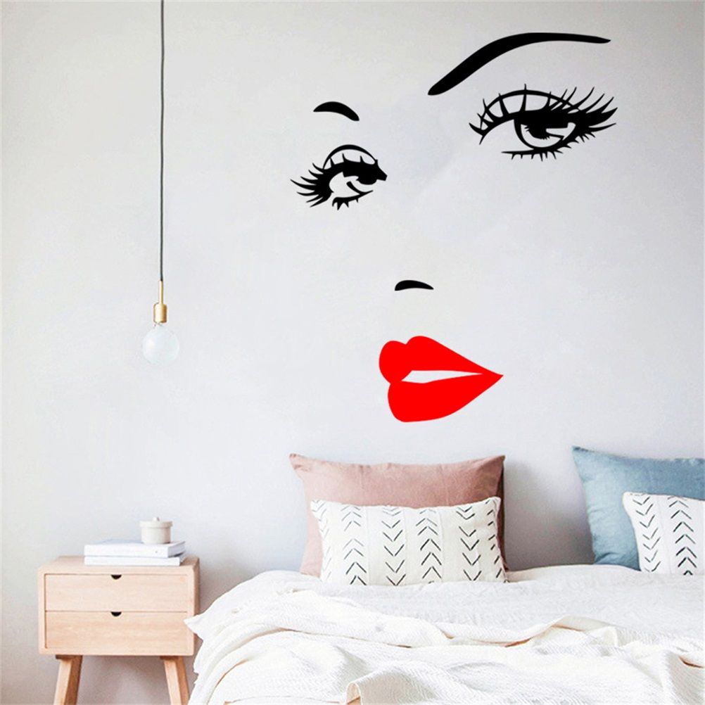 Beautiful Women Face and Red Lips Wall Sticker Home Living Room Bedroom Decoration