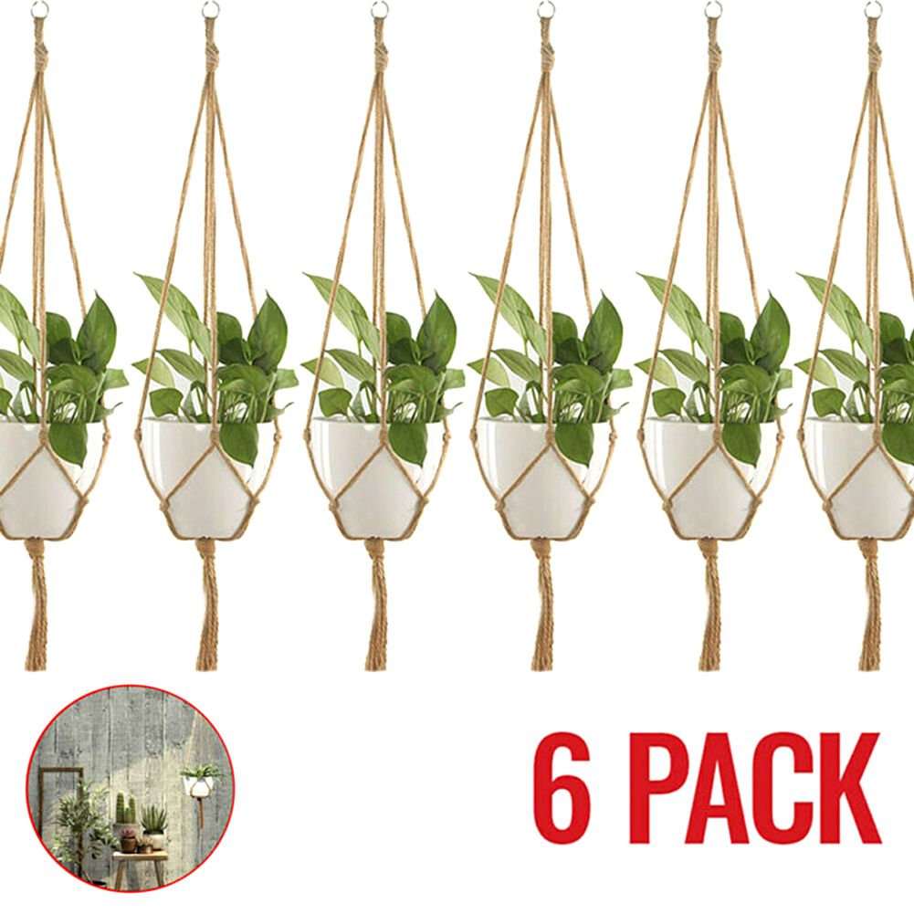 6Pcs Macrame Plant Hanger Vintage Rope Basket Indoor Outdoor Hanging Plant Holders