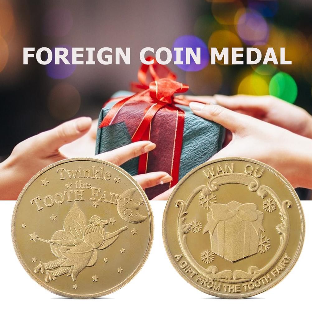 4Pcs Tooth Fairy Coin Golden Zinc Alloy Coin Reward Collection Coin Experience Coins for Lost Tooth Kids Party Decorations Supplies