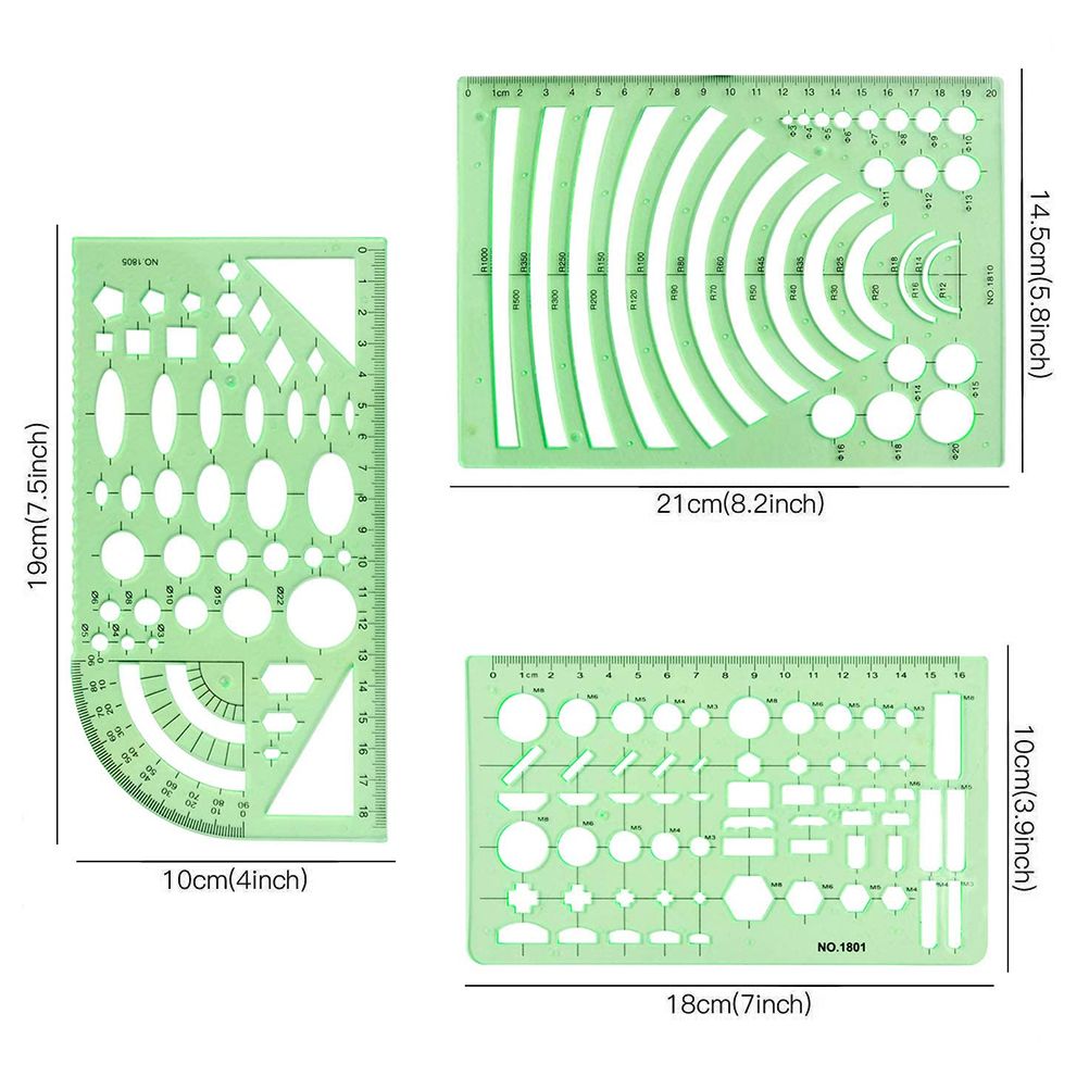 9Pcs Drawings Templates Measuring Geometric Rulers Plastic Draft Rulers for Engineering Building Studying and Designing