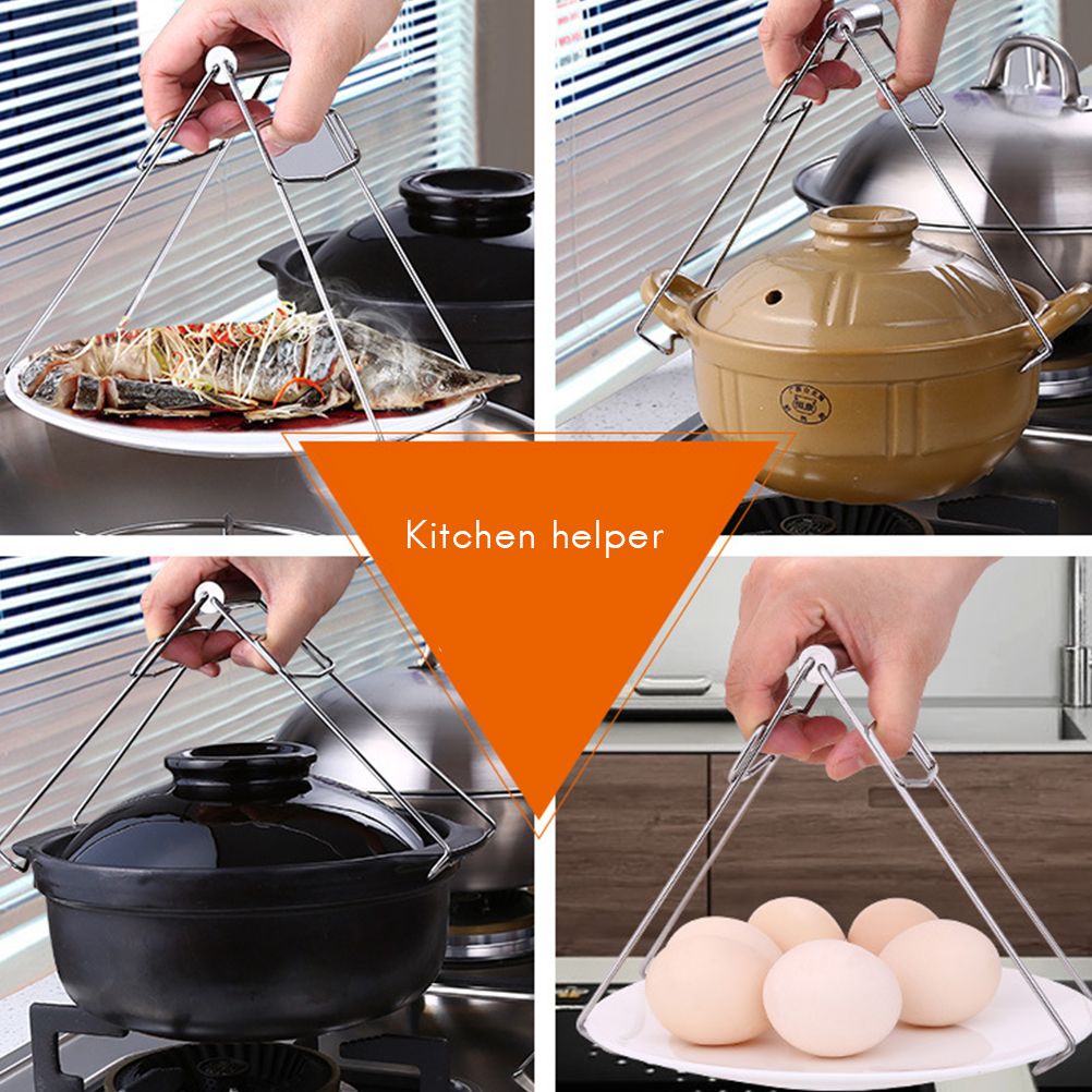 1Pcs Kitchen Stainless Steel Pot Pan Dish Bowl Clip Foldable Dish Plate Clip Tong Kitchen Clamp Cooking Tool