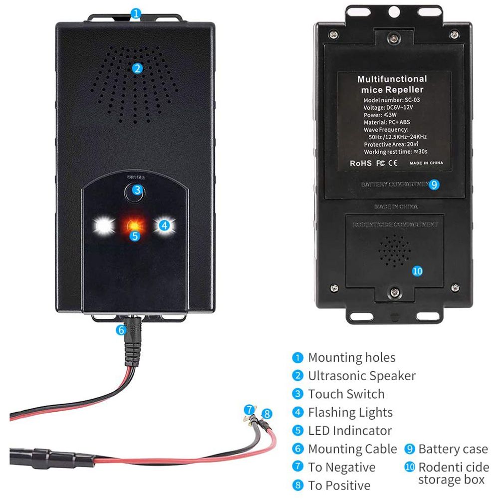 Car Ultrasonic Mouse Repeller Ultrasonic Insect Repellent Device Electronic Mouse Repeller