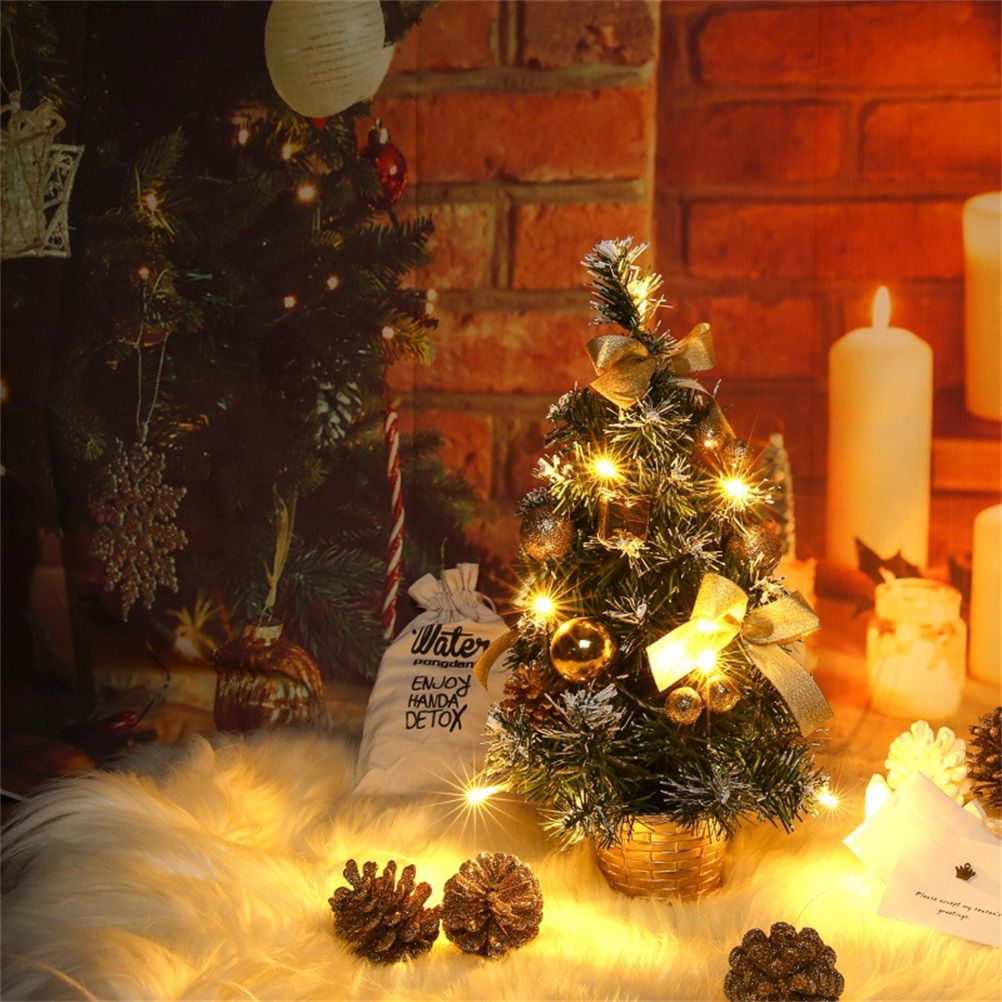 40cm Artificial Tabletop Christmas Tree Mini Xmas Decoration Tree with LED Light Decoration for Christmas Day