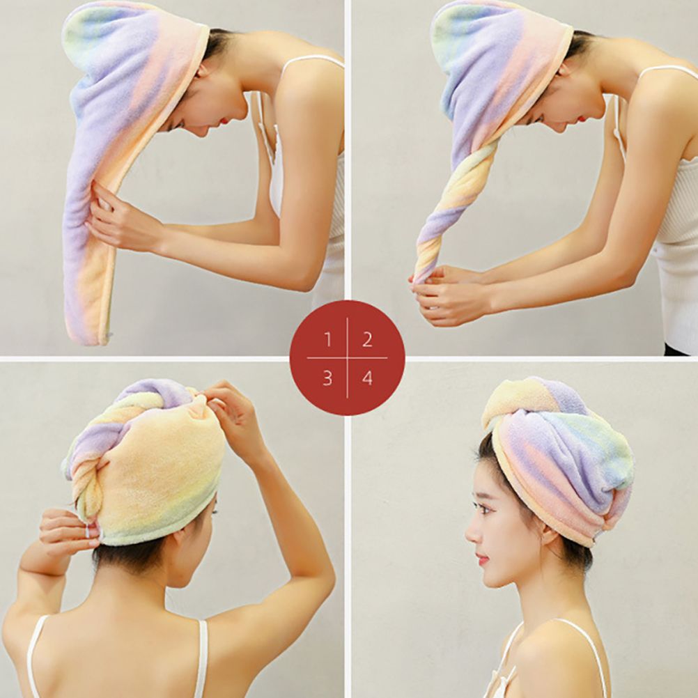 Soft Hair Towel Wrap Drying Bath Shower Hair Turban with Buttons Super Absorbent Quick Dry Hair Towel for Curly Long Thick Hair