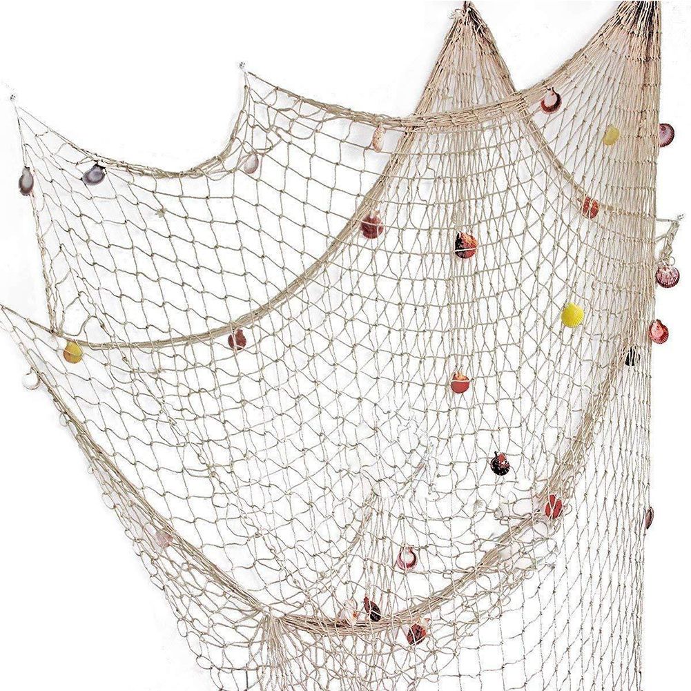 Mediterranean Style Fish Net with Shells Decoration Retro Photography Props Fish Net Wall Decor