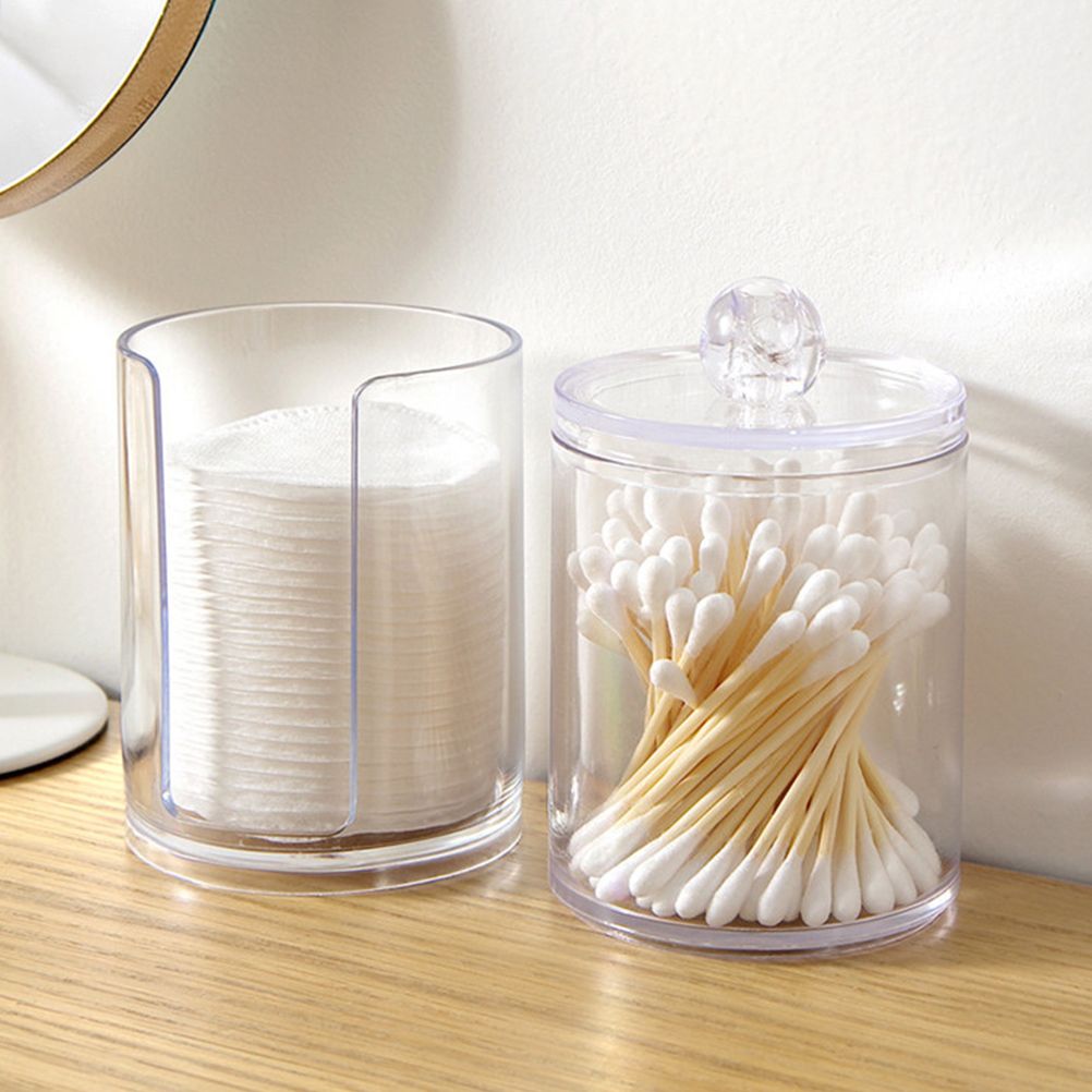 2 in 1 Clear Cotton Pads Cotton Swab Storage Holder Box Transparent Cosmetic Makeup Organizer Case