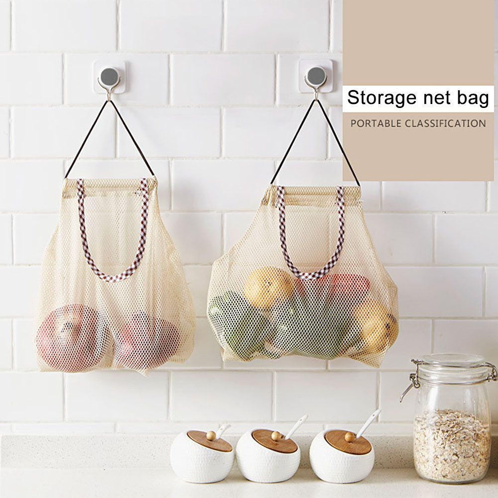 3Pcs Fruit Hanging Mesh Storage Bags for Potatoes Onions Vegetables Reusable Net Storage Tote Bags