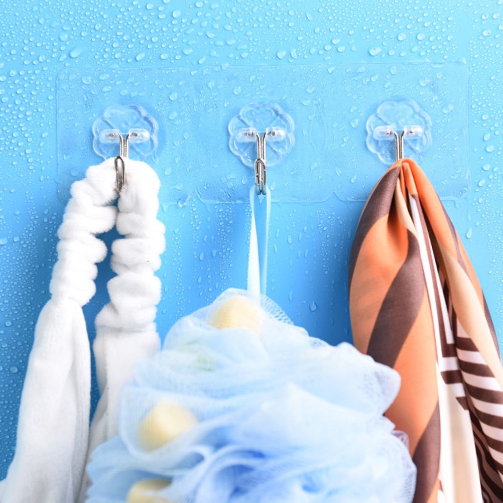2Pcs Kitchen Seamless Viscose Hook Bathroom Transparent Wall Hangers Adhesive Hook Wall Door Hanging Nailless Hooks