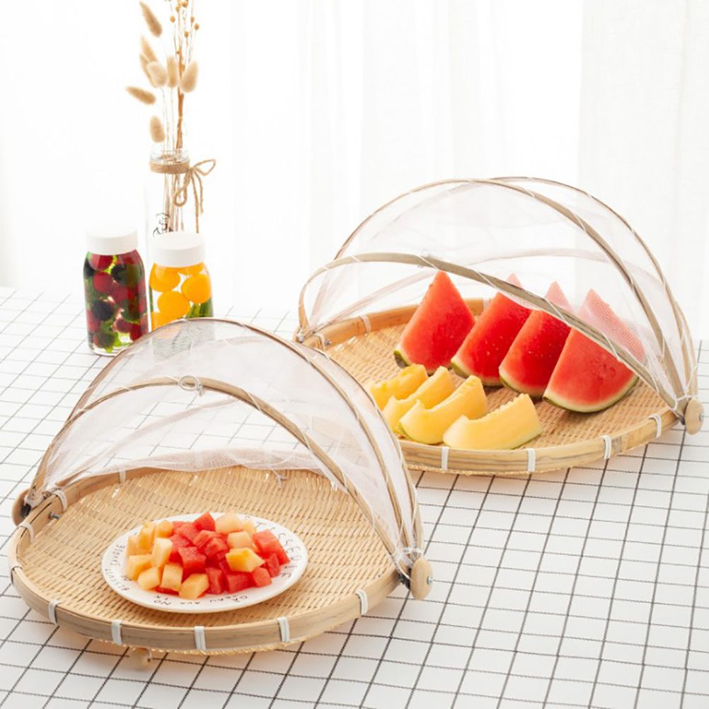 Bamboo Food Serving Tent Natural Handcraft Tray Mesh Food Storage Basket Meal Table Serve Cover