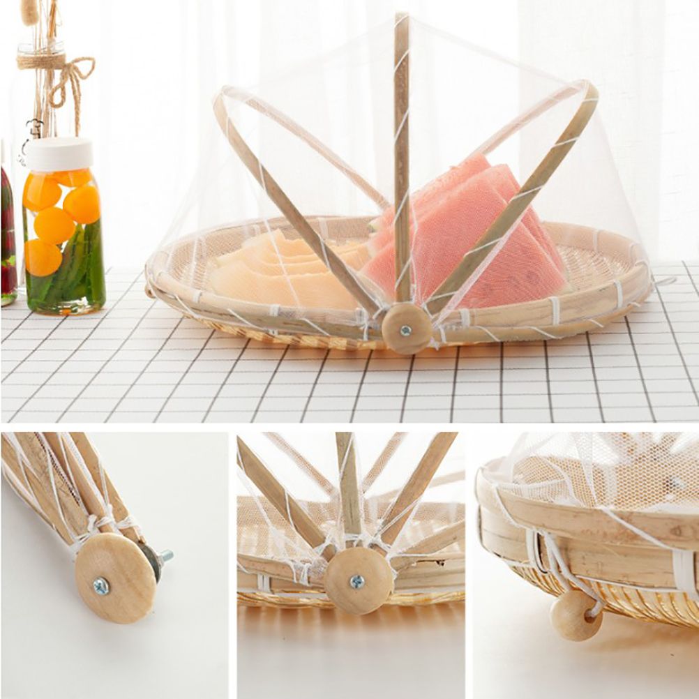 Bamboo Food Serving Tent Natural Handcraft Tray Mesh Food Storage Basket Meal Table Serve Cover