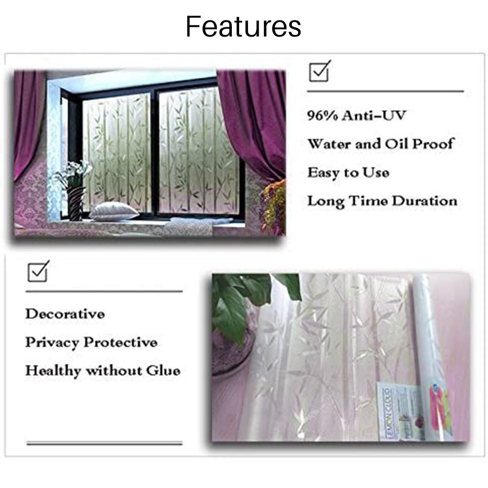 Bamboo Window Film Stained Glass Film Frosted Window Decal Decorative Window Cling No Glue Removable Window Stickers