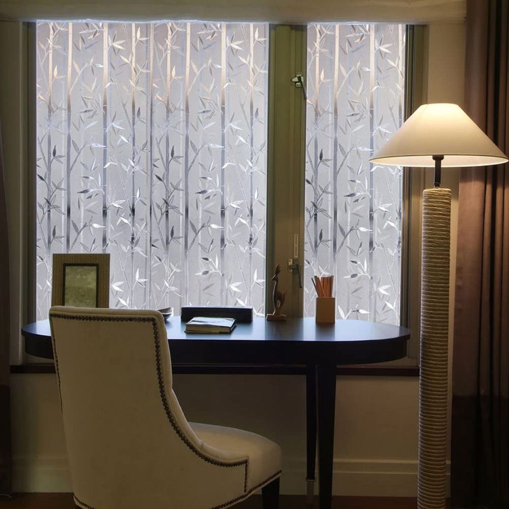 Bamboo Window Film Stained Glass Film Frosted Window Decal Decorative Window Cling No Glue Removable Window Stickers