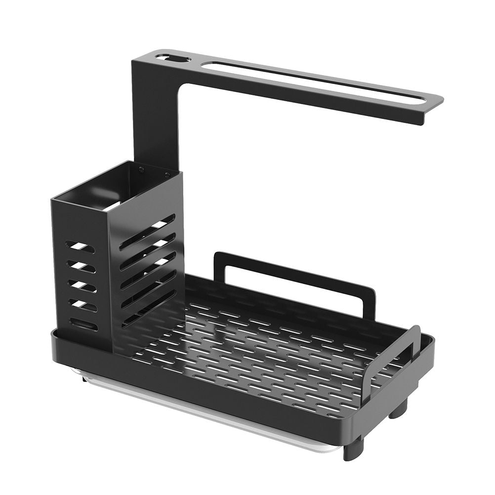 Kitchen Sink Caddy Organizer 304 Stainless Steel Sponge Soap Brushes Dispenser Holder with Rag Rack Suction Cups Dishcloth Holder with Drain Pan