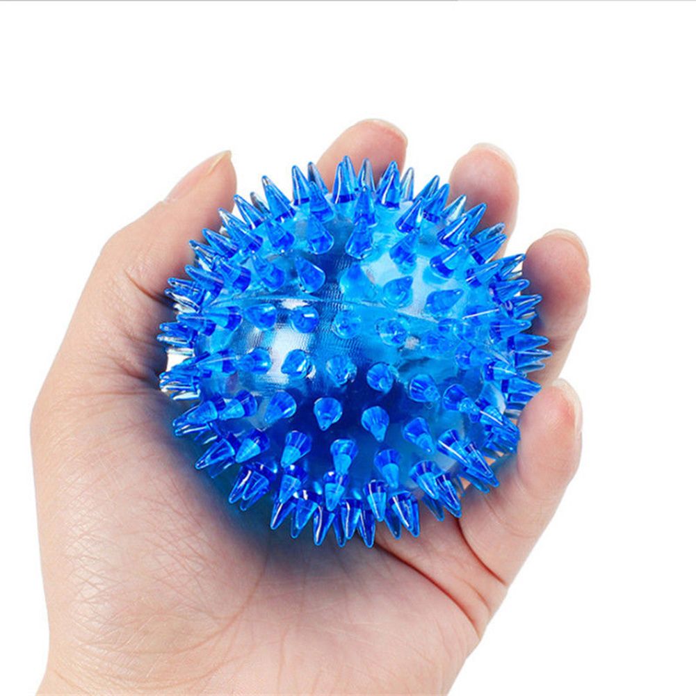 PVC Pet Dog Puppy LED Ball Light Up Flashing Play Toy Chasing Bounce Spiky Ball