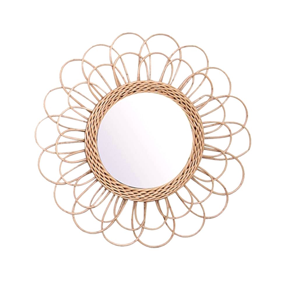 40cm Hanging Mirror Rattan Sunflower Circular Wall Mirror Decor Boho Wicker Dressing Makeup Mirrors