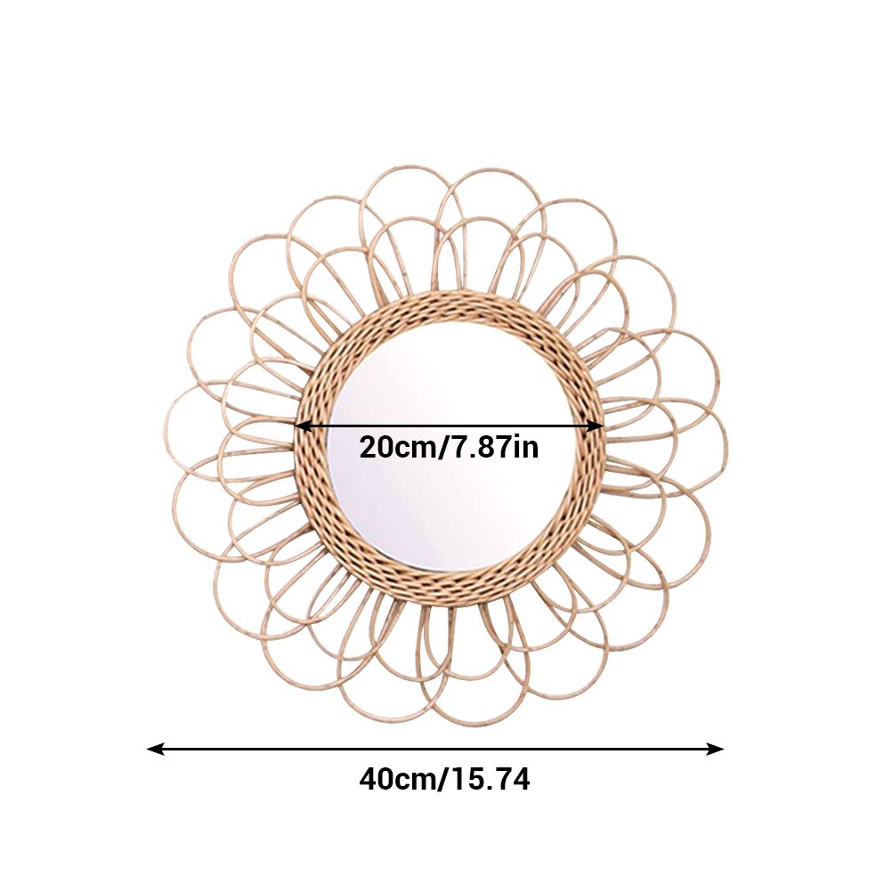 40cm Hanging Mirror Rattan Sunflower Circular Wall Mirror Decor Boho Wicker Dressing Makeup Mirrors