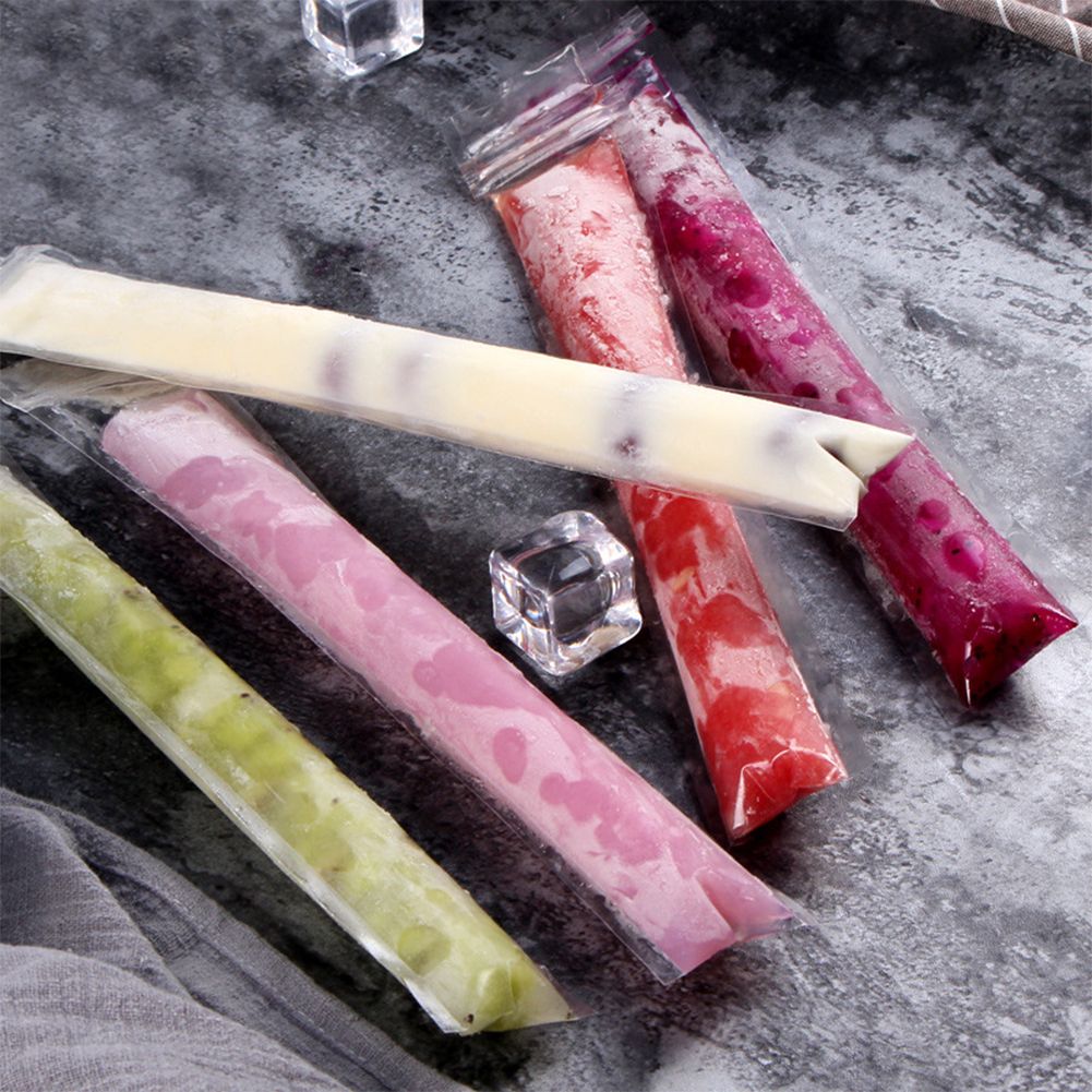 100pcs/Pack Plastic Sicles Freezer Bags Ice Cream Making Mould DIY Yogurt Summer Drinks with Funnel