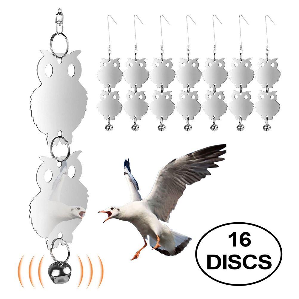 16PCS Bird Repellent Reflective Owl Shaped Bird Repellant with Bells Garden Plant Protector