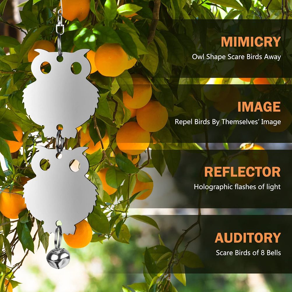 16PCS Bird Repellent Reflective Owl Shaped Bird Repellant with Bells Garden Plant Protector