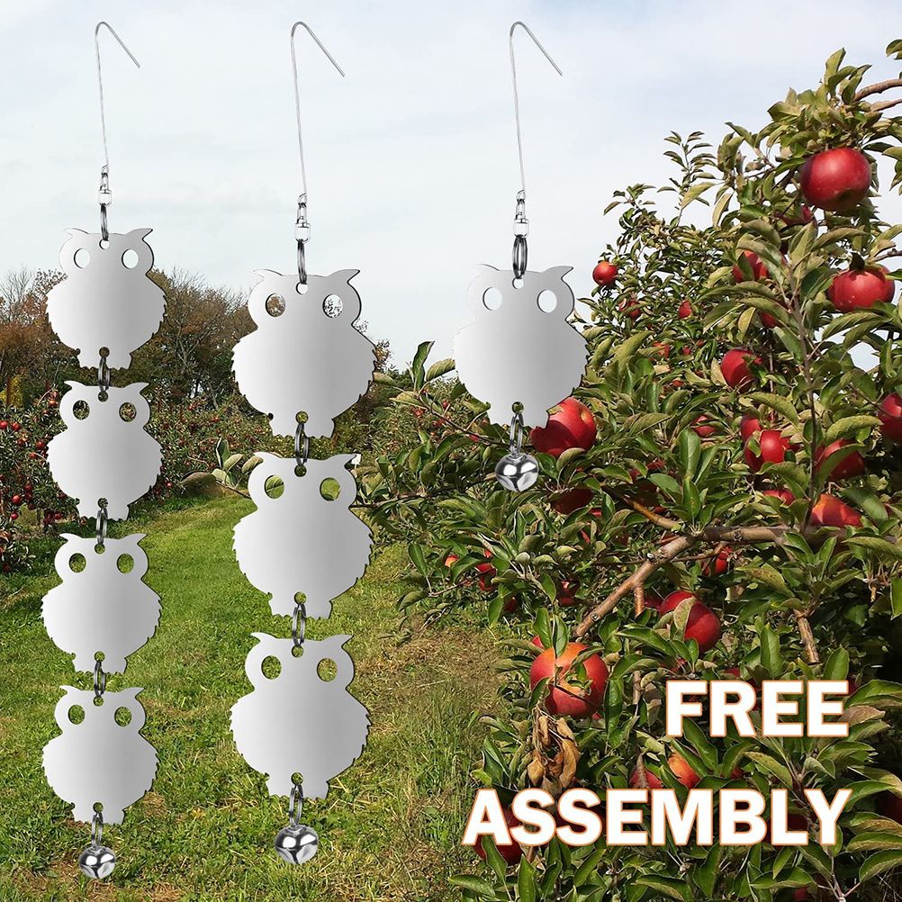 16PCS Bird Repellent Reflective Owl Shaped Bird Repellant with Bells Garden Plant Protector