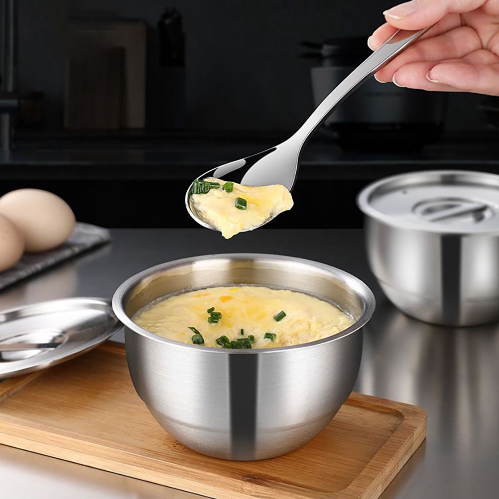Stainless Steel Steaming Egg Bowls With Lid Anti Scald Food Mixing Bowl DIY Cake Bread Mixer Kitchen Utensil Bowl