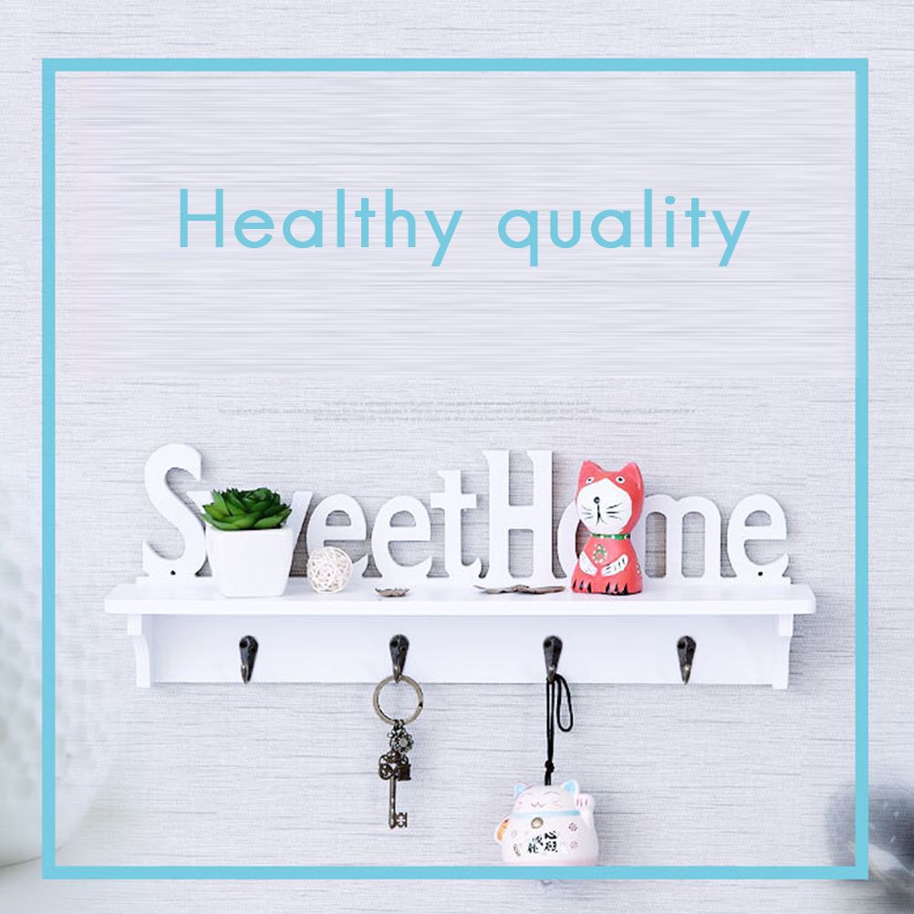 Sweet Home Wooden Wall Mounted Coat Hook Wall Hook with Shelf Keyboard and Four Hooks Home Decor