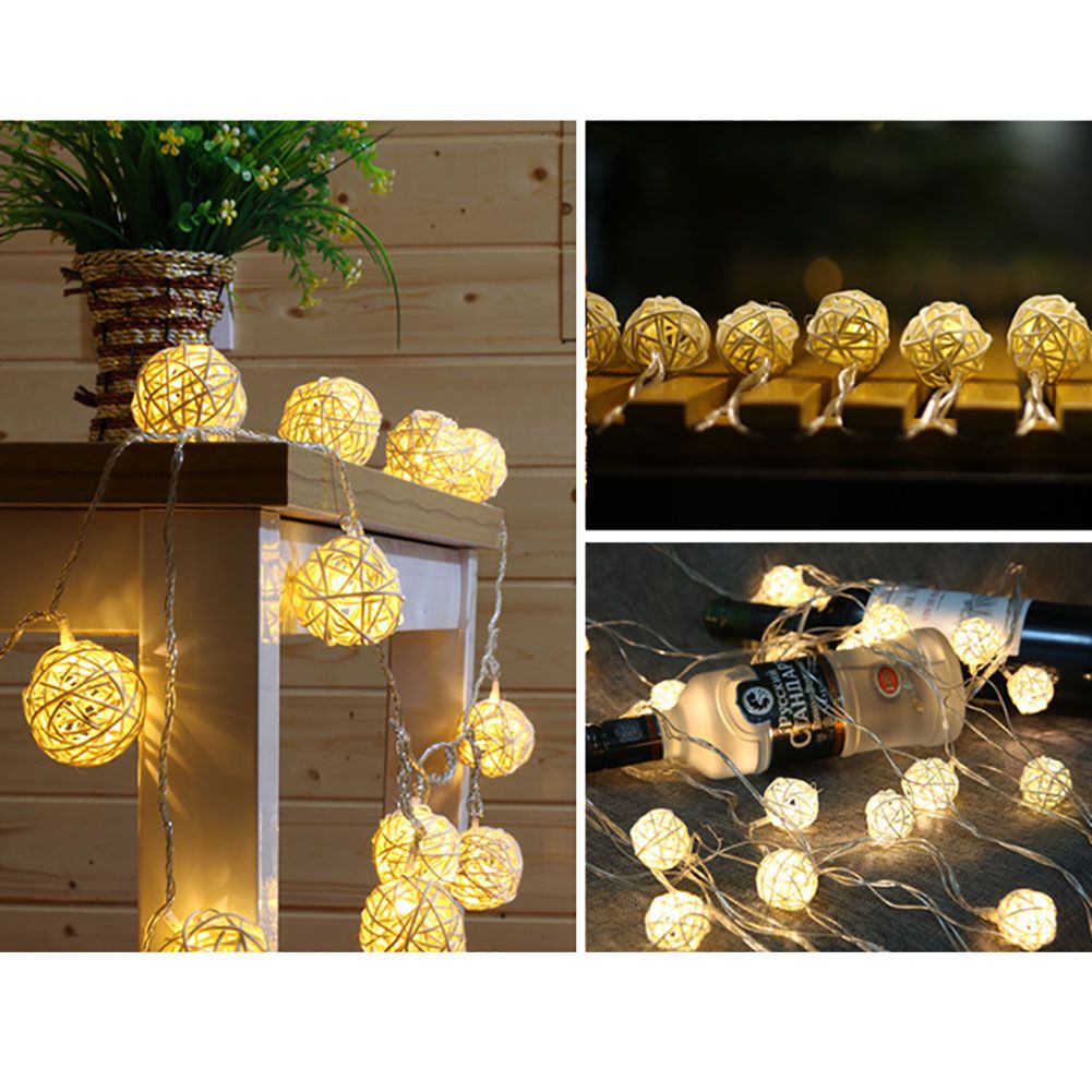 20LED Rattan Ball String Lights Romantic Decorative Fairy Light for Outdoor Indoor