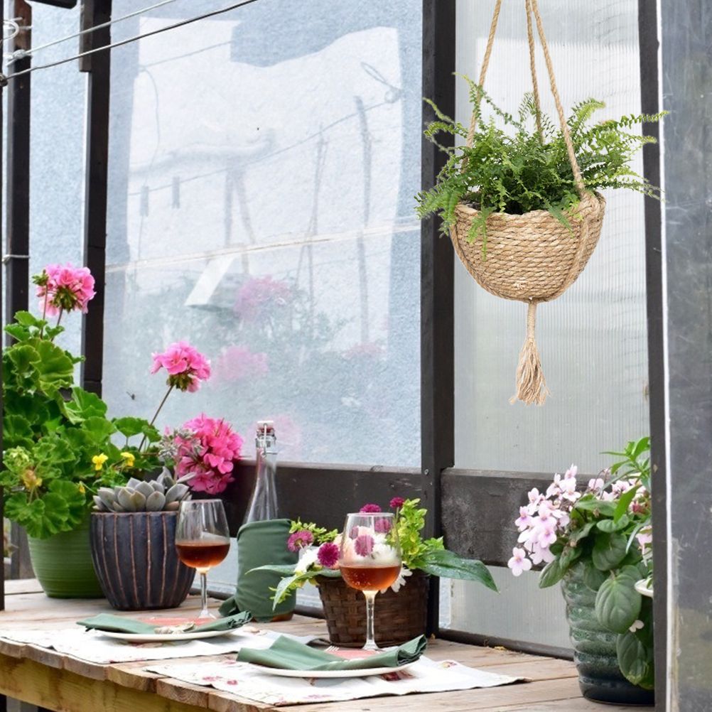 Natural Hanging Seagrass Plant Baskets Dural Layer Flower Planting Basket Holder Garden Decor