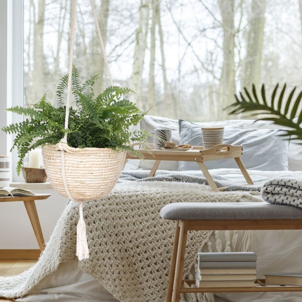 Natural Hanging Seagrass Plant Baskets Dural Layer Flower Planting Basket Holder Garden Decor